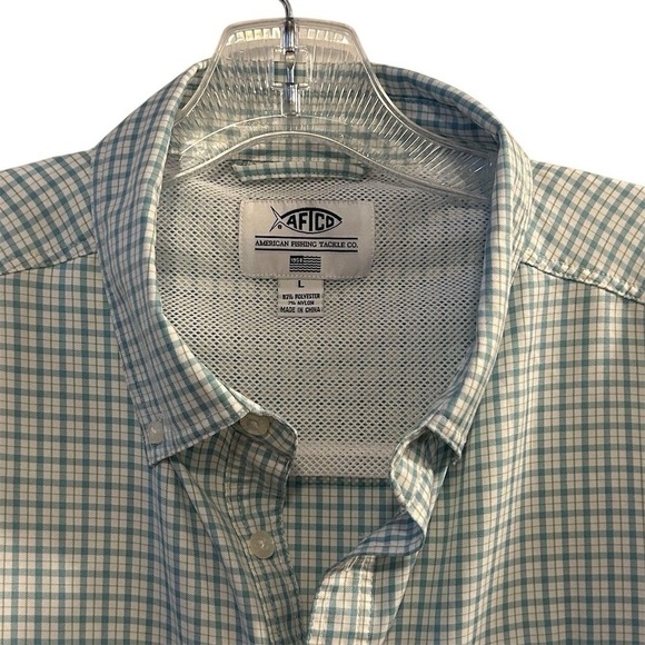AFTCO Men's Plaid Short Sleeve Button-Up Shirt Green Blue Size L Casual - Picture 3 of 13